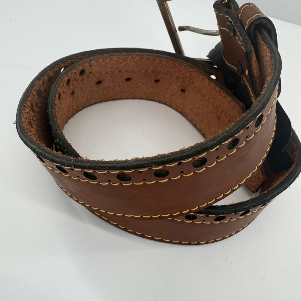 Vintage Grants Young Mens Classic Brown Leather Buckle Belt Size 30  New‎